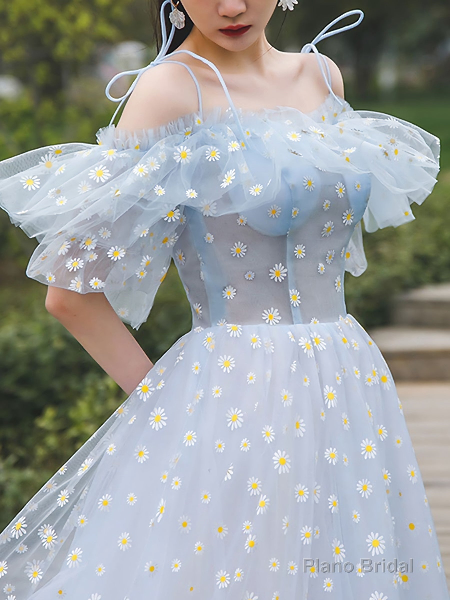 Blue Sweetheart Tulle Long Prom Dress, Blue Tulle Formal Dress, 1