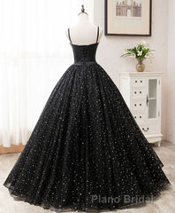 Black Sweetheart Tulle Long Formal Prom Dresses, Black Tulle Prom Dresses