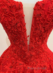 Red Tulle Lace A Line Formal Evening Dresses Appliques Long Formal Prom Dresses