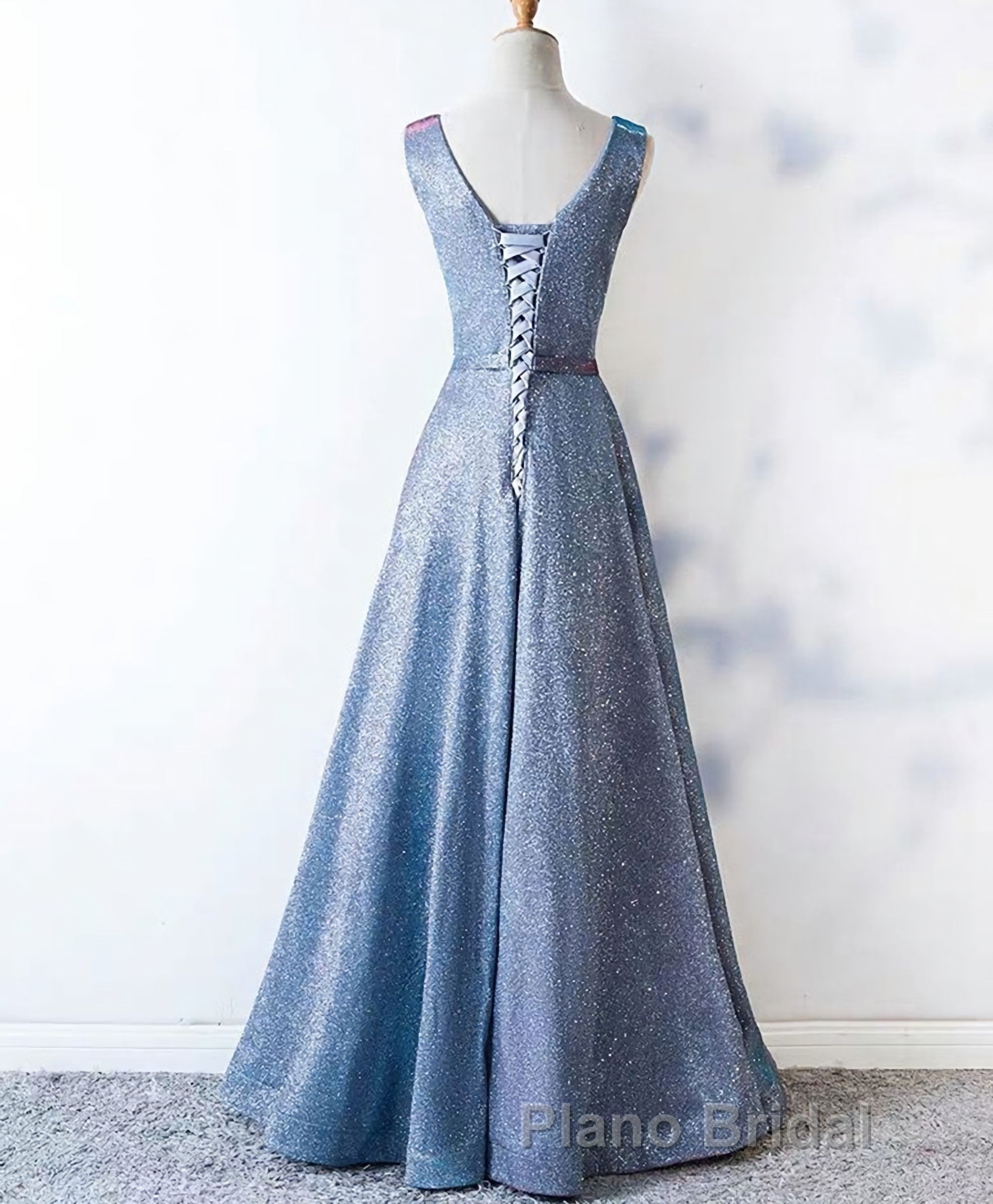 Unique Blue Sequin Long Formal Prom Dresses, Blue Prom Dresses