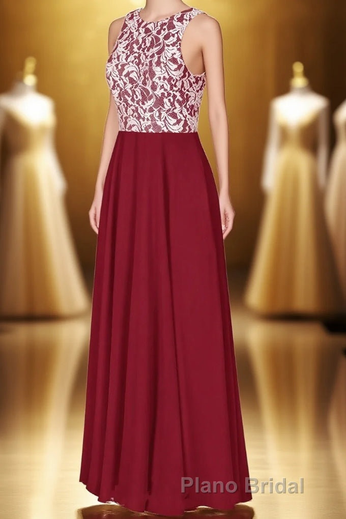 Red Print Sleeveless A-Line Long Bridesmaid Dresses Main image