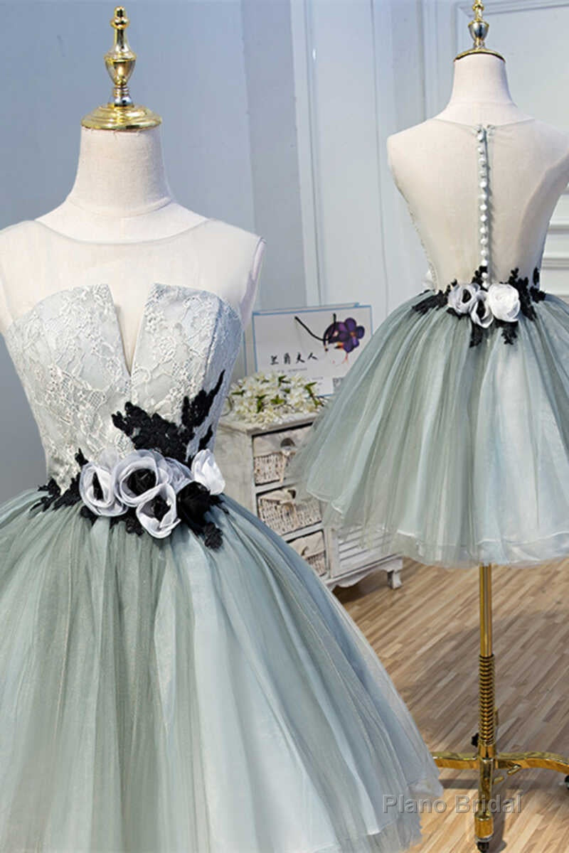 Princess Light Green Flower Sheer Back A-Line Short Party Dress Main image