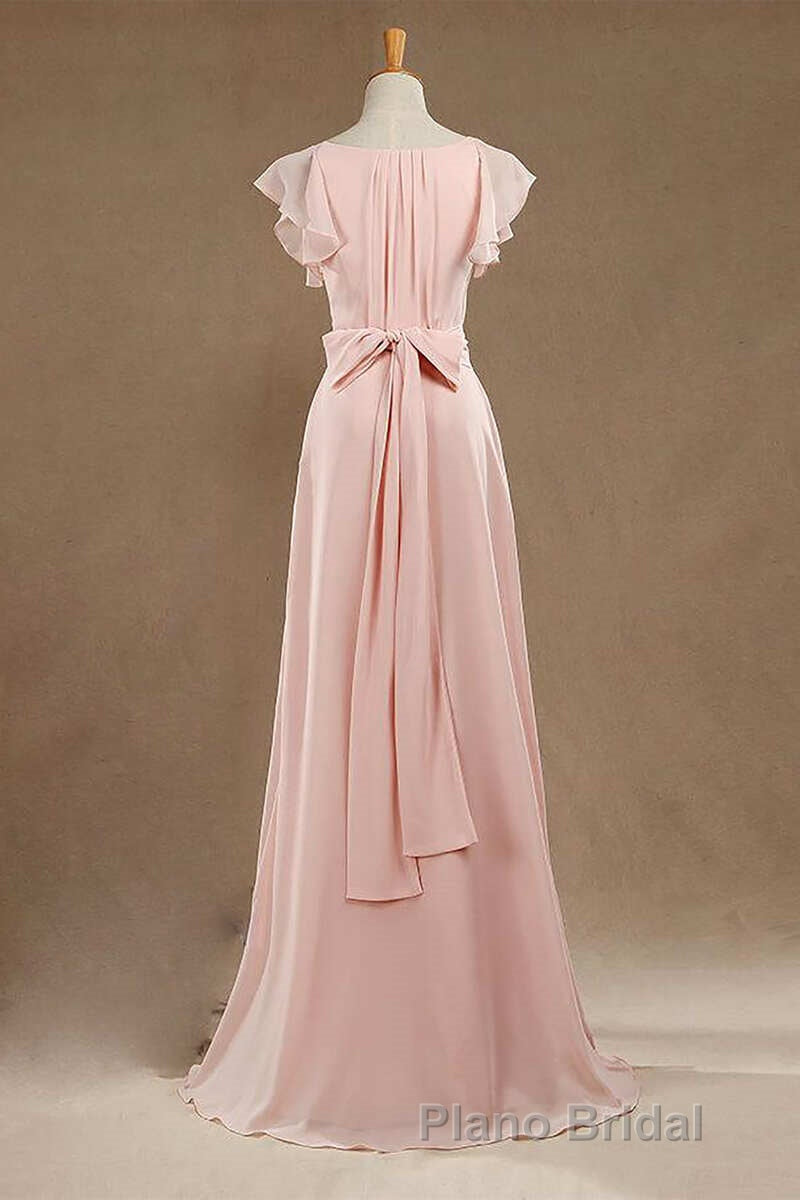 Blush Pink V-Neck Ruffled Long Bridesmaid Dresses Secondary image