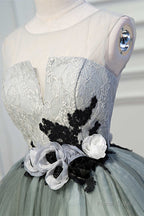 Princess Light Green Flower Sheer Back A-Line Short Party Dress