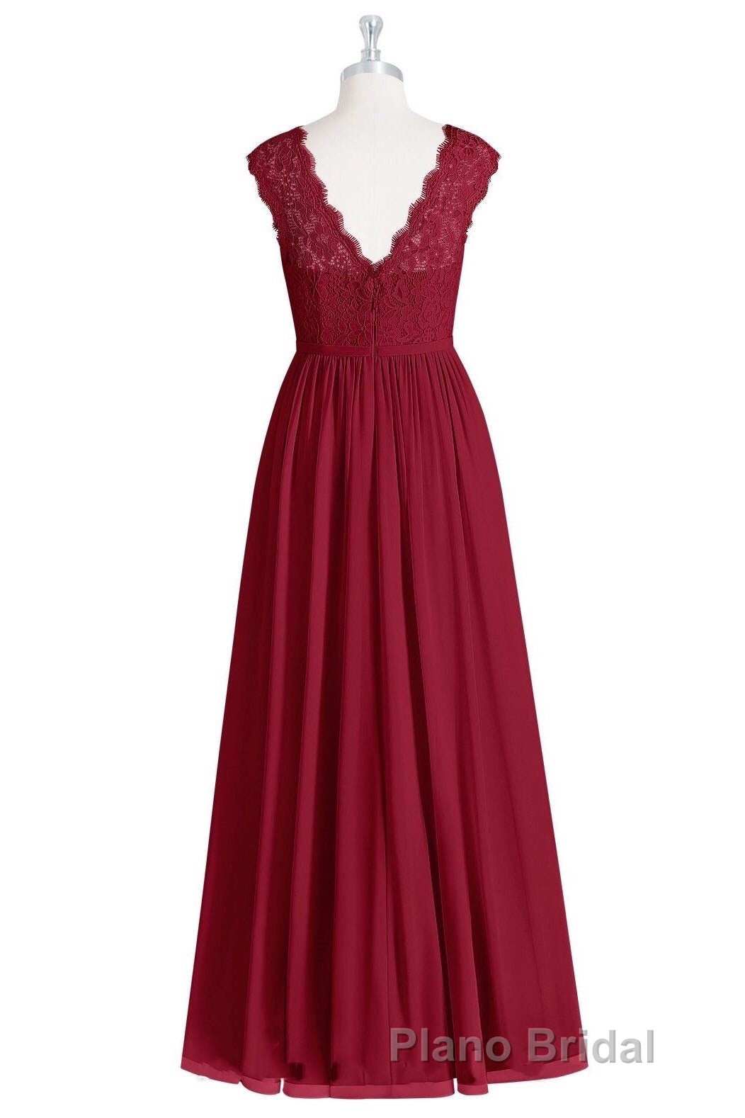 Red Lace Cap Sleeve A-Line Long Bridesmaid Dresses Secondary image