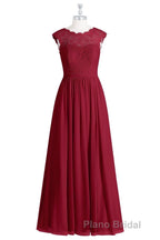 Red Lace Cap Sleeve A-Line Long Bridesmaid Dresses