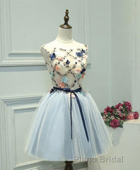 Gray Blue Tulle Short Formal Prom Dresses, Tulle Homecoming Dresses