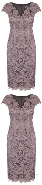 Sheath V Neck Cap Sleeves Lace Empire Mother Of The Bride Dress With Sash 6280