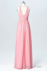 Pink Chiffon Halter Backless A-Line Long Bridesmaid Dresses