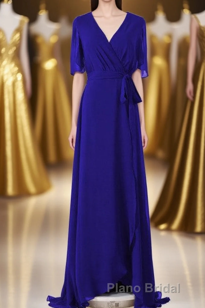 Royal Blue Chiffon Wrap Long Bridesmaid Dresses Main image