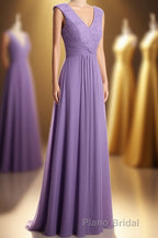 Lavender V-Neck Twist-Front A-Line Long Bridesmaid Dresses
