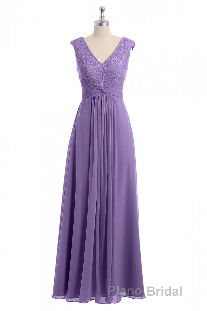 Lavender V-Neck Twist-Front A-Line Long Bridesmaid Dresses