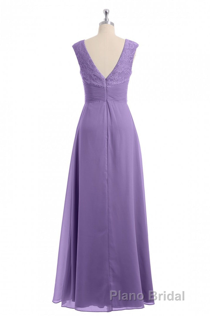 Lavender V-Neck Twist-Front A-Line Long Bridesmaid Dresses