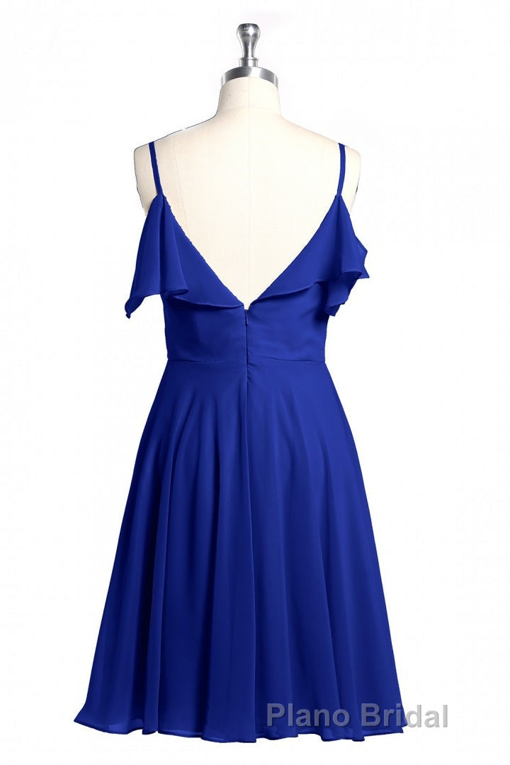 Royal Blue Spaghetti Straps Ruffled A-Line Short Bridesmaid Dresses