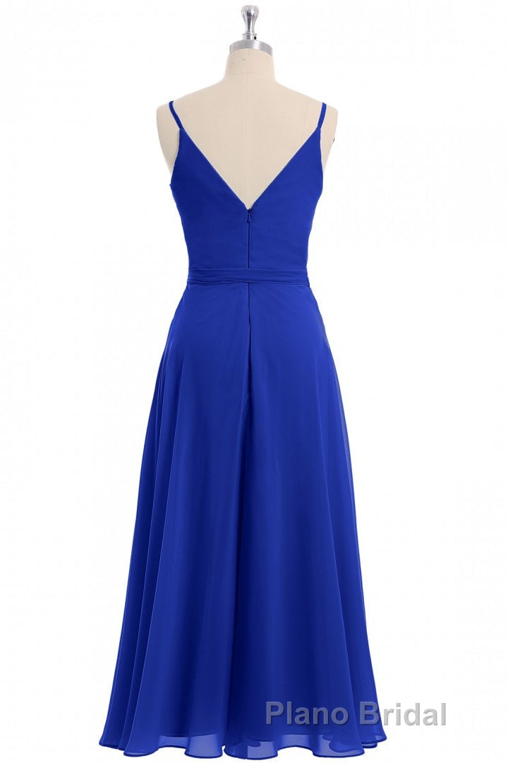 Royal Blue V-Neck Spaghetti Straps Tea-Length Bridesmaid Dresses Secondary image