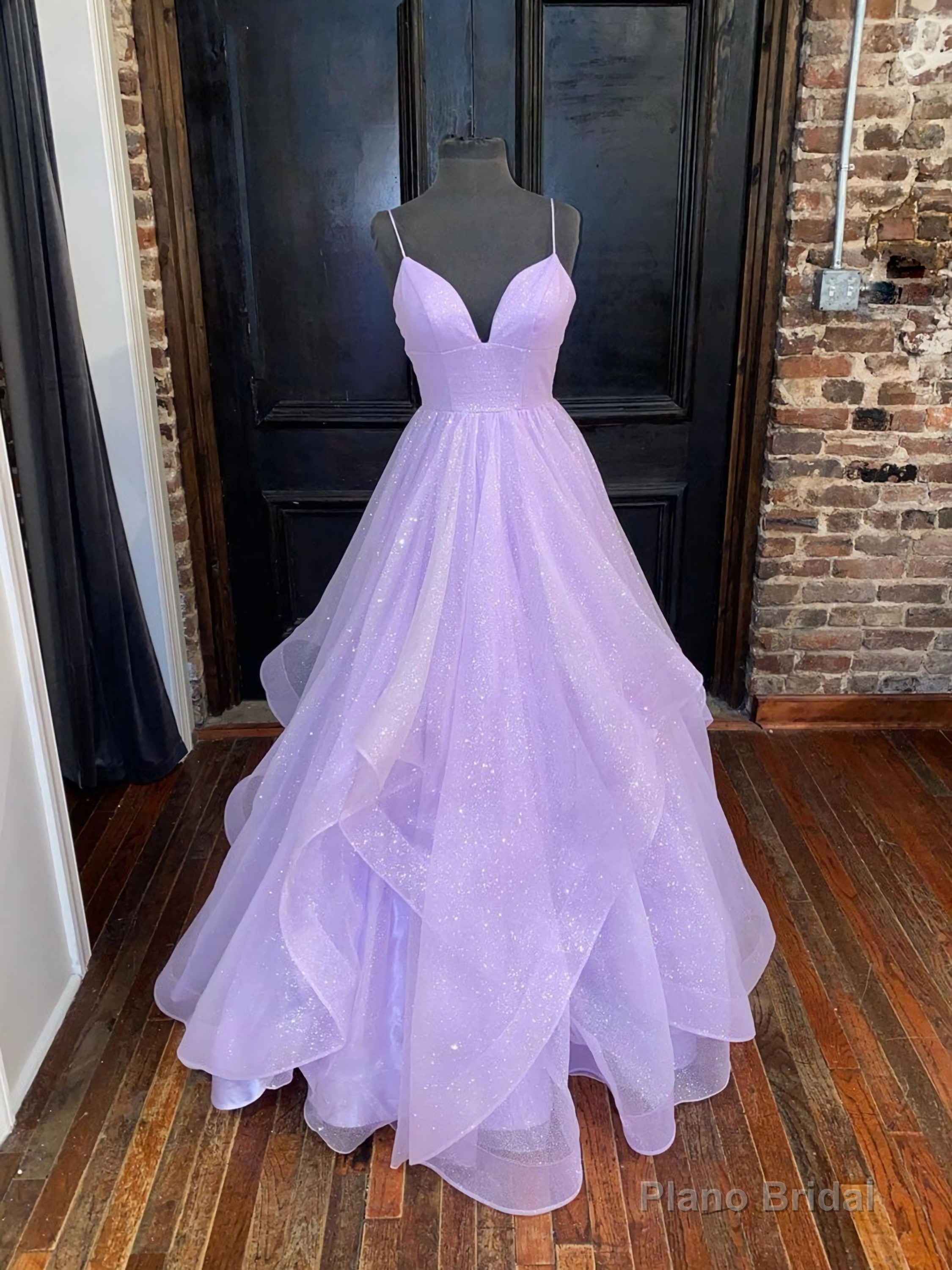 Simple Purple Tulle Sequin Long Prom Dress, Purple Evening Dress Main image