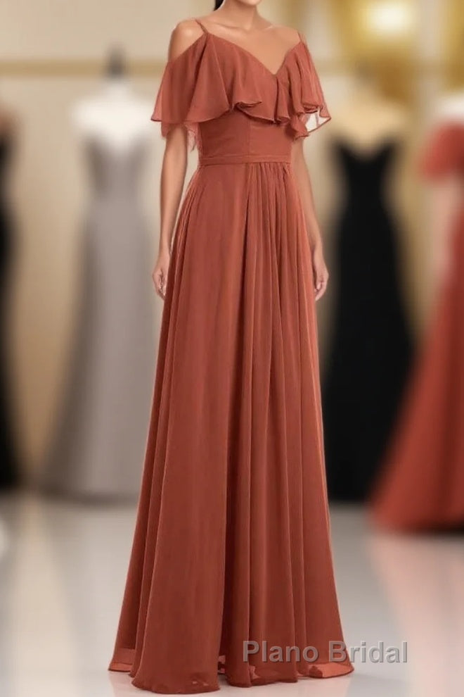 Rust Orange Straps Ruffled A-Line Bridesmaid Dresses Main image