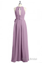 Dusty Purple Halter Keyhole Back Long Bridesmaid Dresses