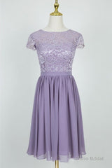 Cute Lace Crew Neck Lilac Bridesmaid Dress