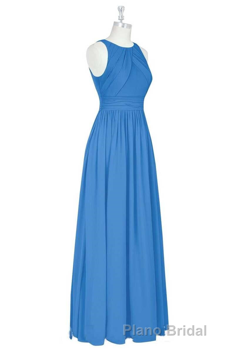 Brami Blue Chiffon Sleeveless Long Bridesmaid Dresses