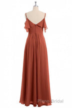 Rust Orange Straps Ruffled A-Line Bridesmaid Dresses