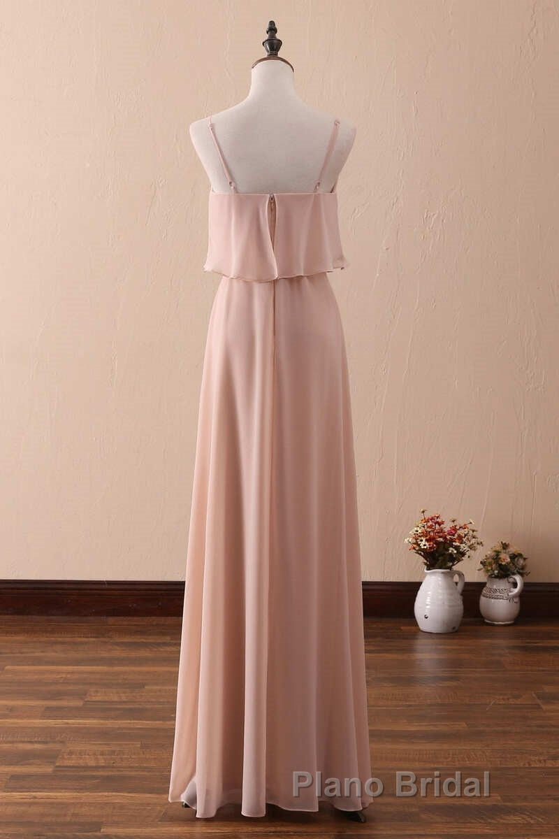 Blush Pink Spaghetti Strap Ruffled Long Bridesmaid Dresses Secondary image