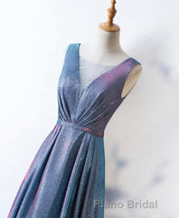 Unique Blue Sequin Long Formal Prom Dresses, Blue Prom Dresses