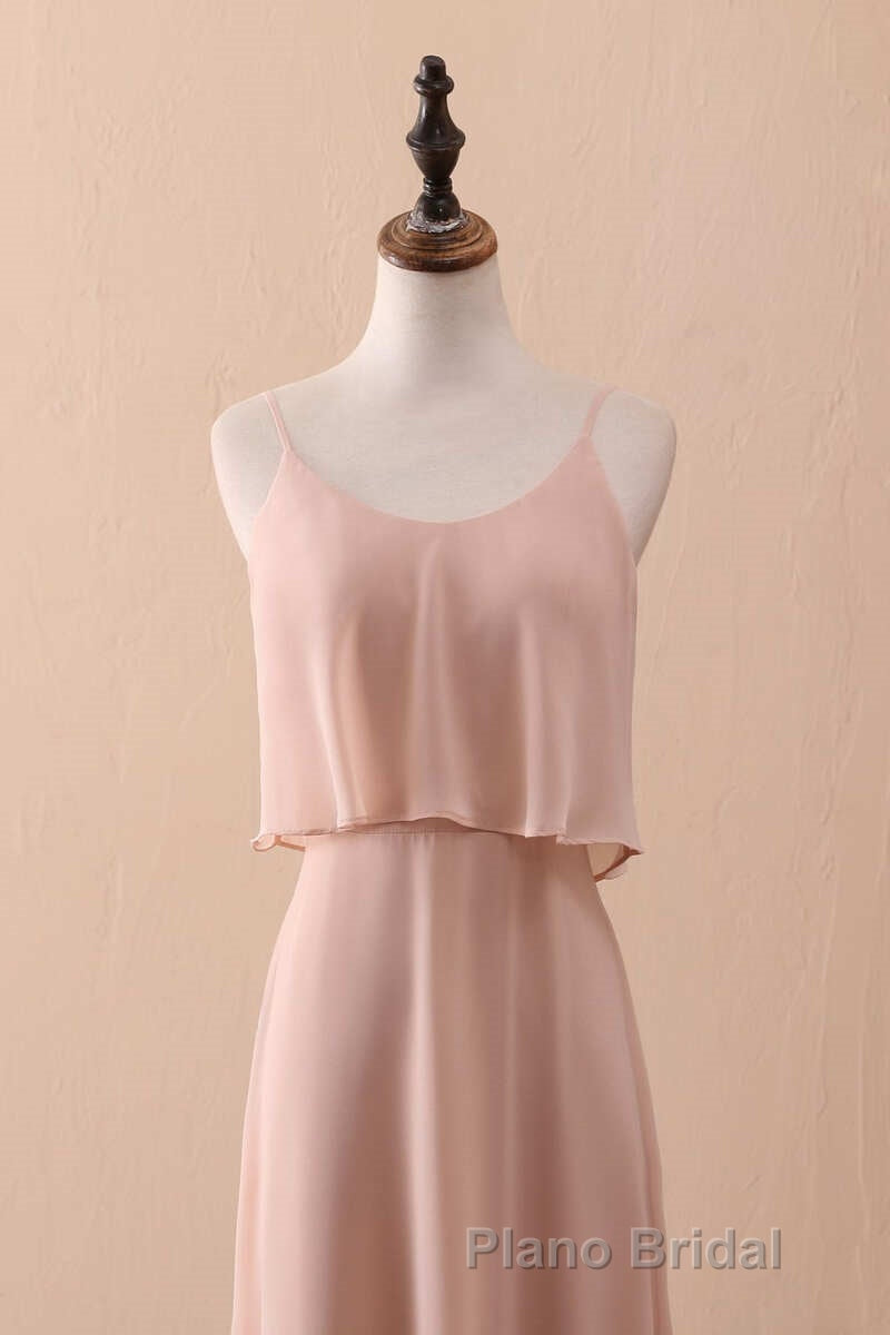 Blush Pink Spaghetti Strap Ruffled Long Bridesmaid Dresses