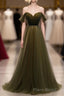 Simple Sweetheart Tulle Off Shoulder Long Formal Prom Dresses, Tulle Prom Dresses