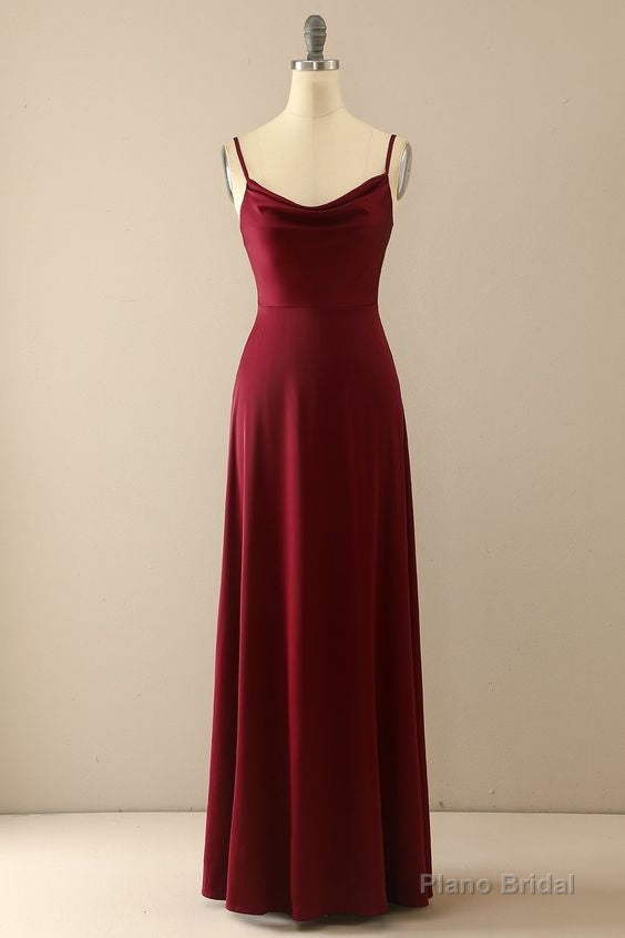 burgundy simple long bridesmaid prom dress Main image