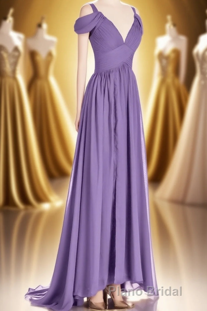 Lavender Cold-Shoulder Banded Waist Long Bridesmaid Dresses