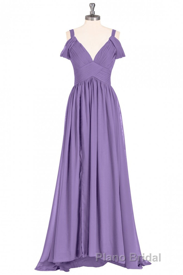 Lavender Cold-Shoulder Banded Waist Long Bridesmaid Dresses