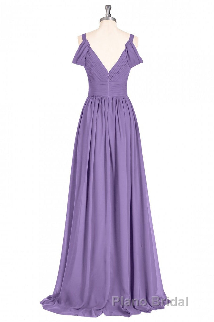 Lavender Cold-Shoulder Banded Waist Long Bridesmaid Dresses Secondary image