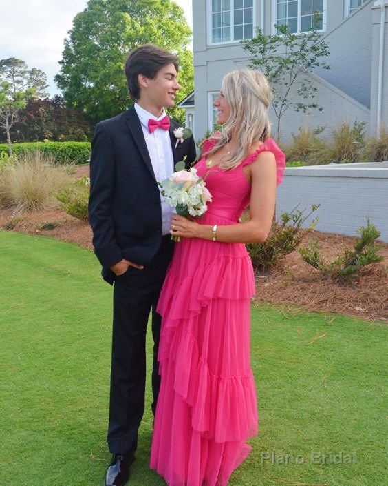 Hot Pink Long Prom Dresses Tulle Formal Evening Dress Main image