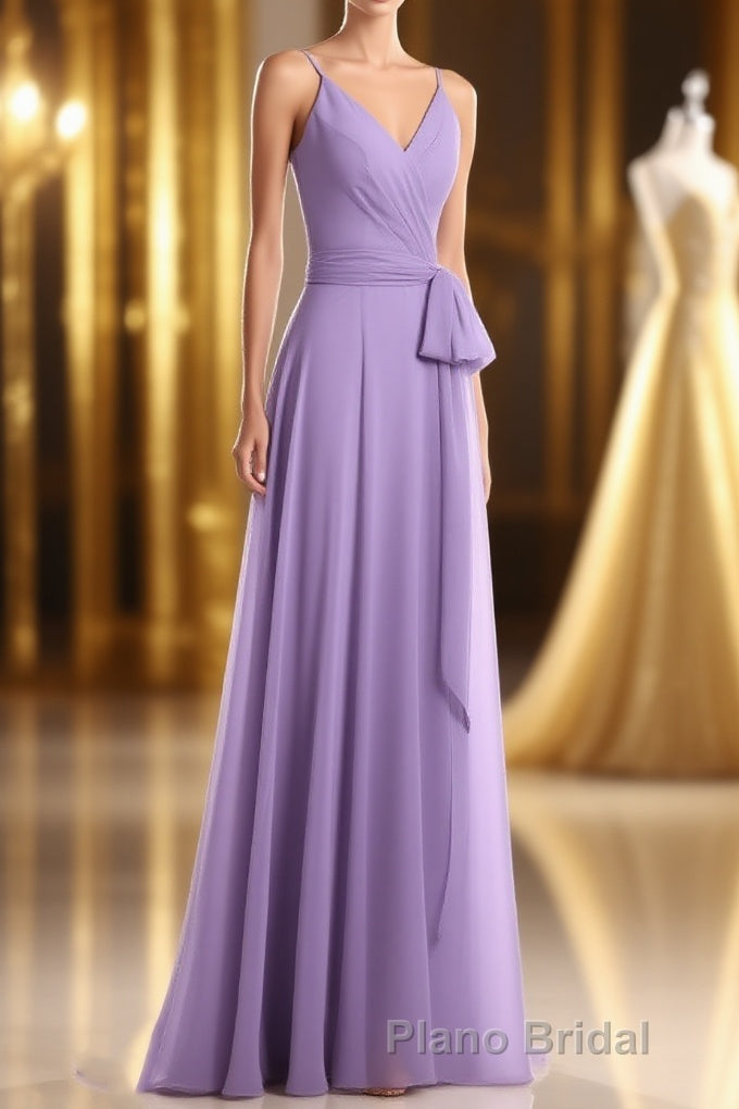 Lavender Spaghetti Straps Tie-Side Long Prom Dresses Main image