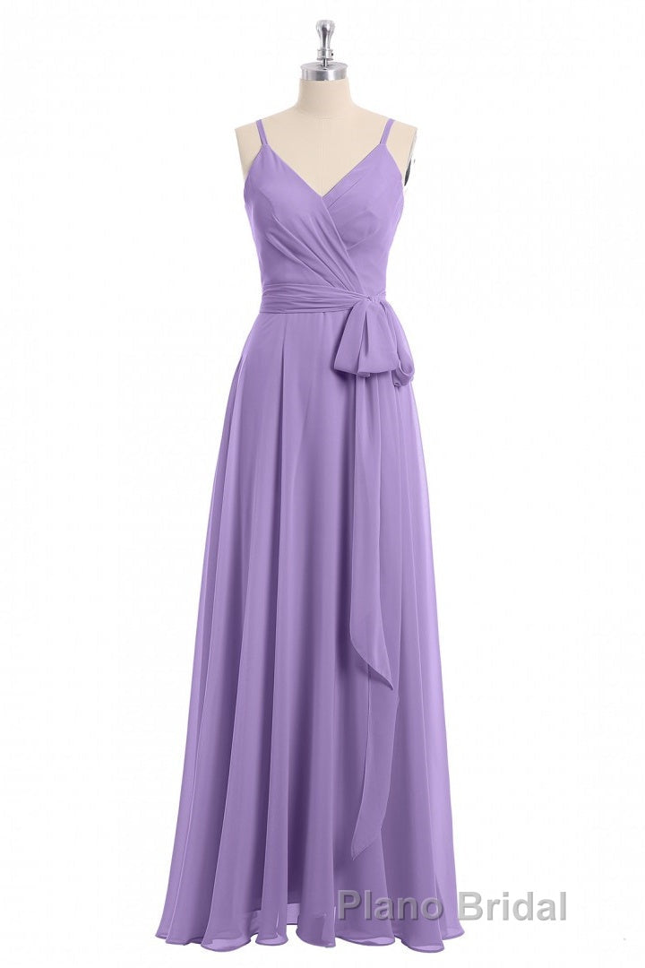 Lavender Spaghetti Straps Tie-Side Long Prom Dresses