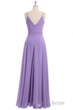 Lavender Spaghetti Straps Tie-Side Long Prom Dresses