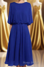 Royal Blue Long Sleeve Blouson-Style Bridesmaid Dresses