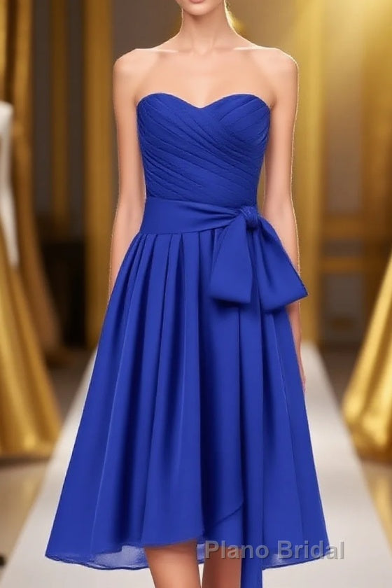 Royal Blue Sweetheart Tie-Side Short Bridesmaid Dresses Main image