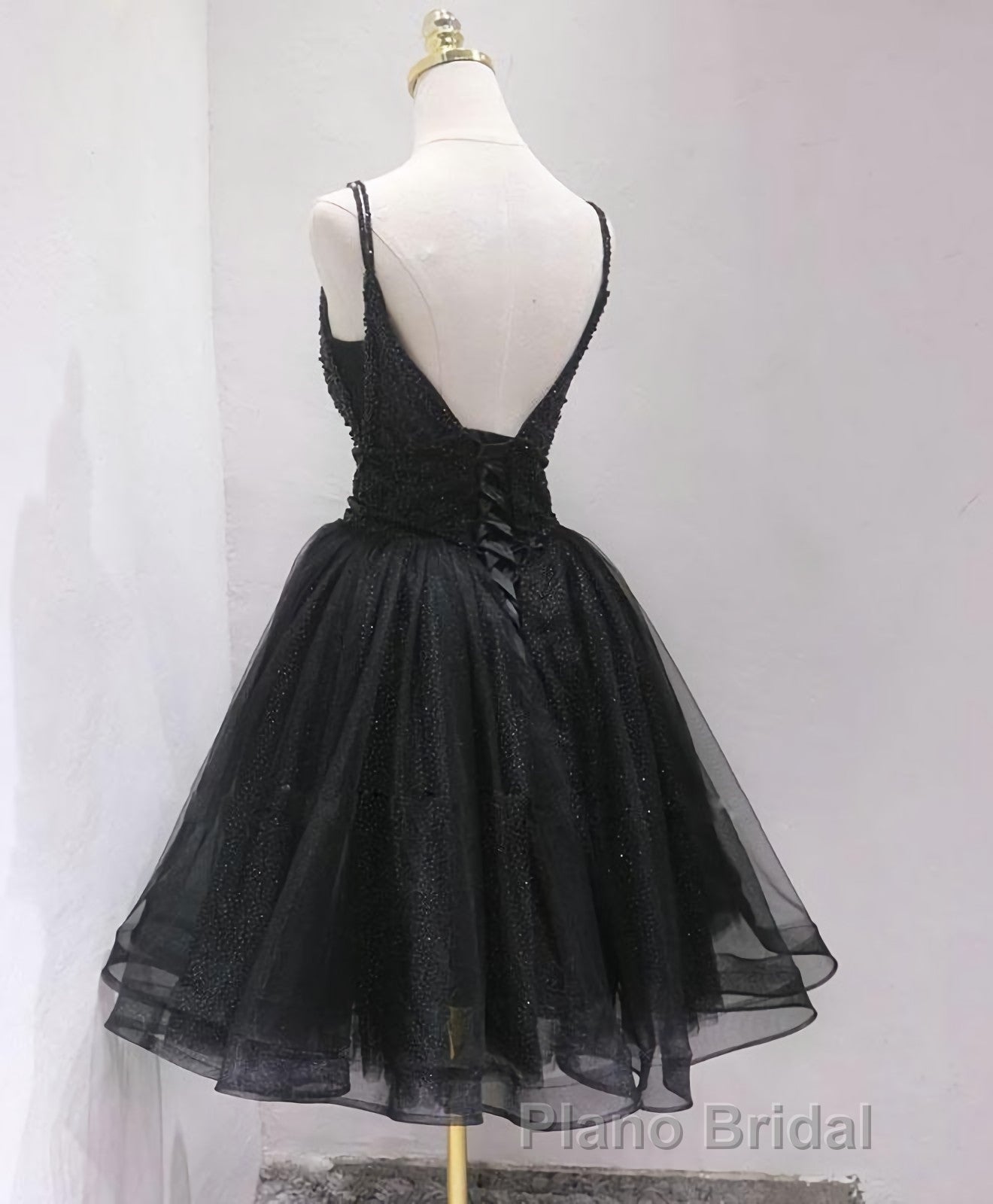 Black Tulle Beads Short Formal Prom Dresses, Black Homecoming Dresses