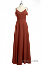 Rust Orange Chiffon Straps Ruffled A-Line Bridesmaid Dresses