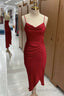 Red Cowl Neck Spaghetti Straps Bodycon Prom Dresses