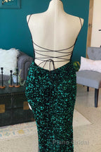 Red Sequin Cowl Neck Lace-Up Back High-Low Formal Prom Dresses