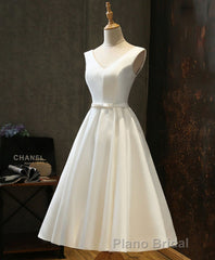 Simple V Neck White Short Formal Prom Dresses, White Homecoming Dresses