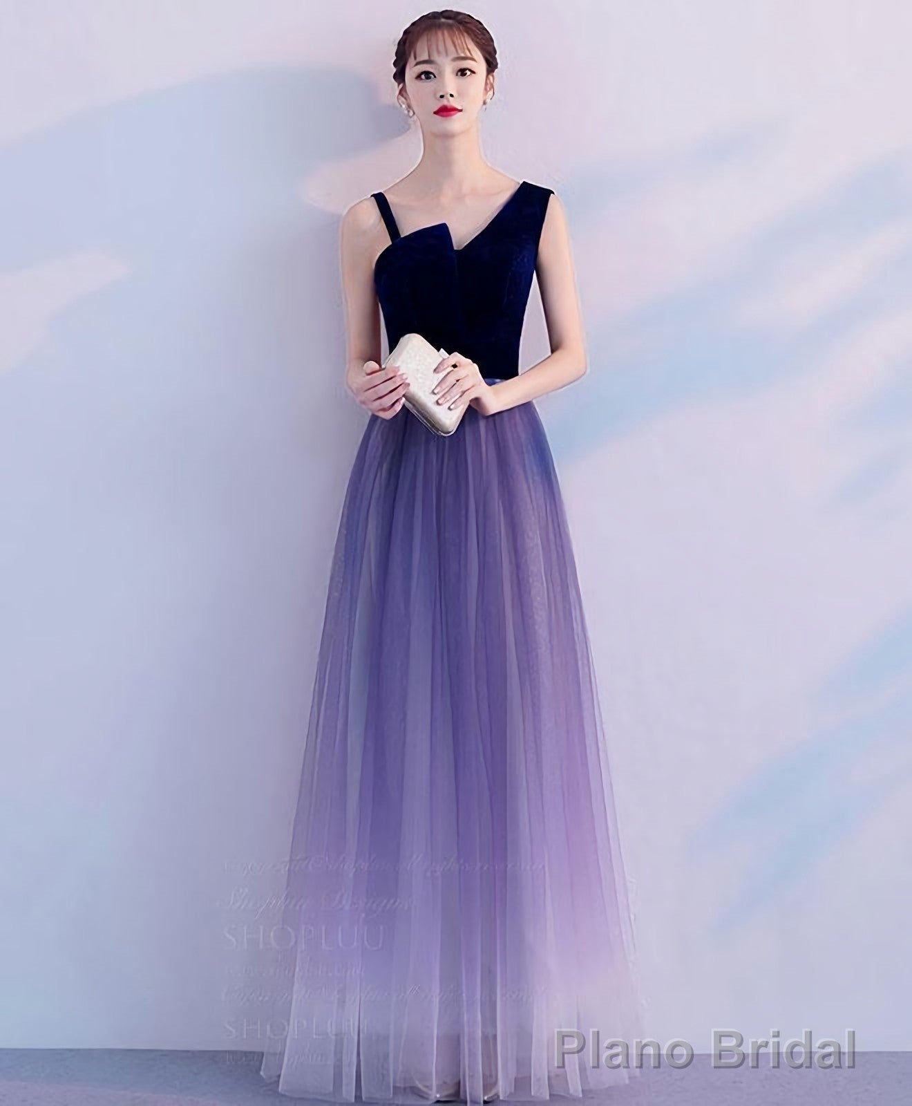 Purple Tulle Long Prom Dress Purple Tulle Bridesmaid Dress Main image