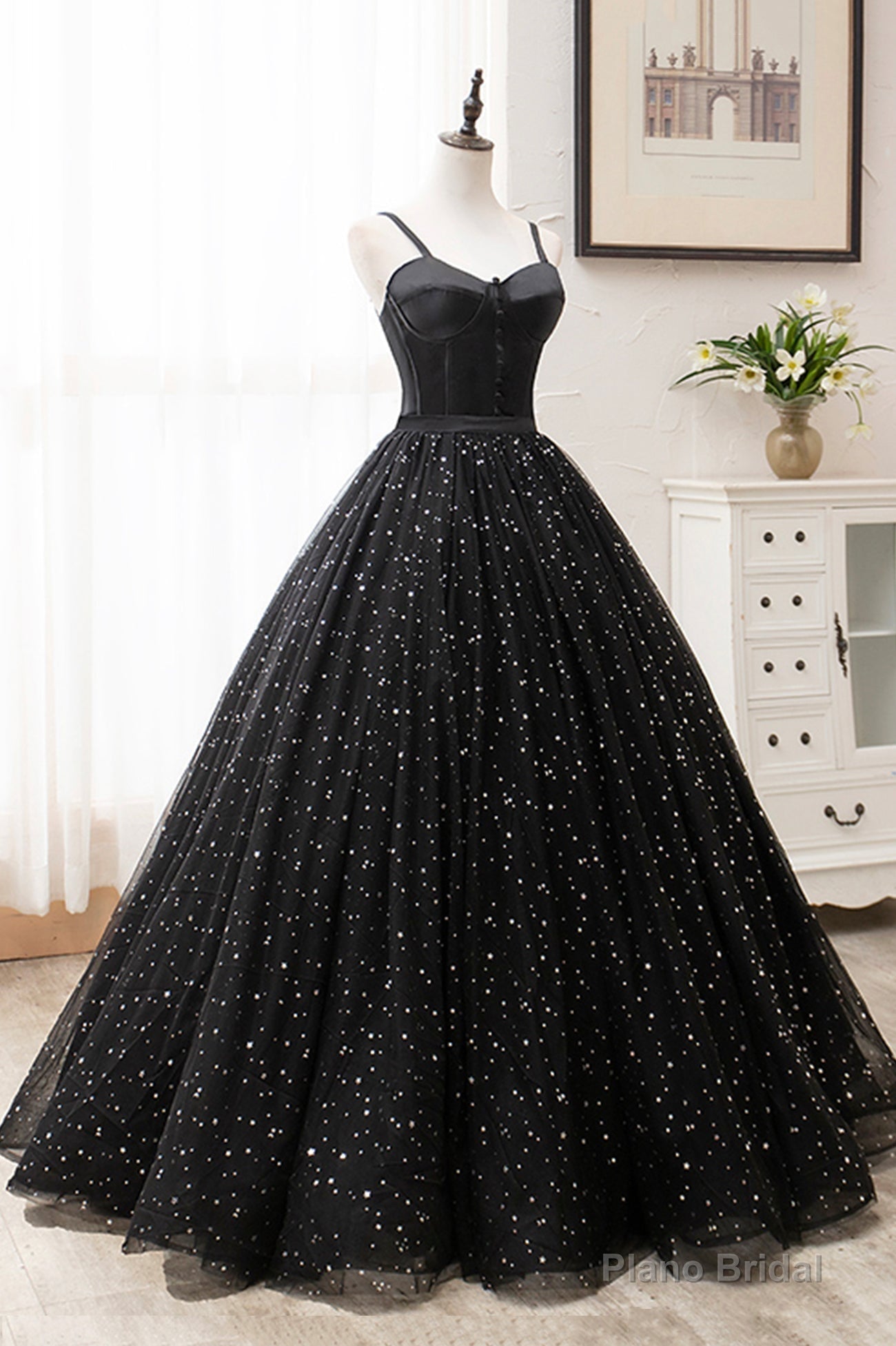 Black Tulle Long A-Line Long Prom Dresses, Black Evening Party Dresses Secondary image