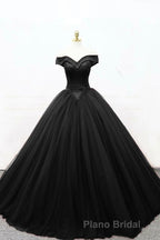A-Line Tulle Beading Long Formal Prom Dresses, Off the Shoulder Evening Dresses