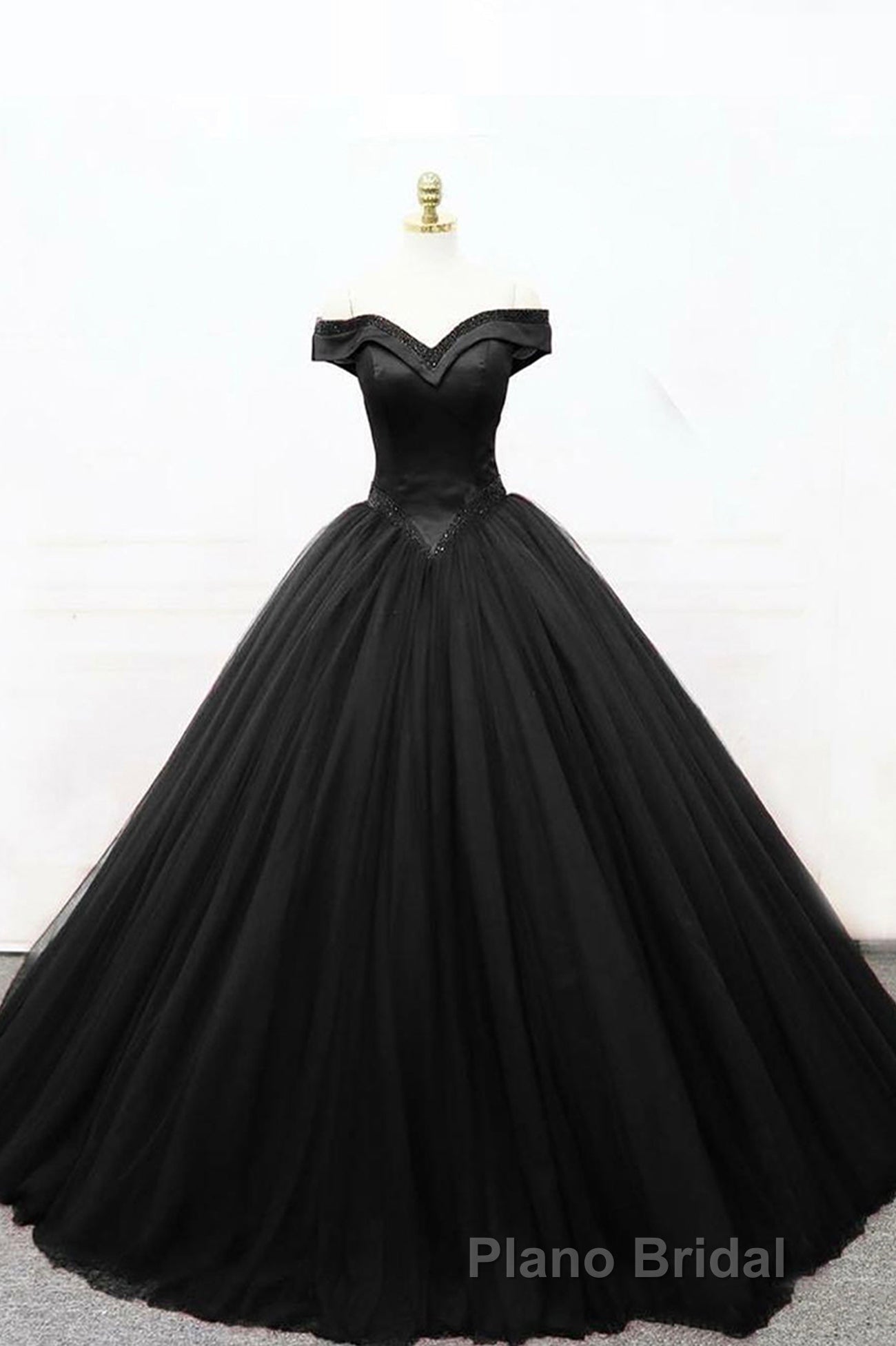 A-Line Tulle Beading Long Formal Prom Dresses, Off the Shoulder Evening Dresses