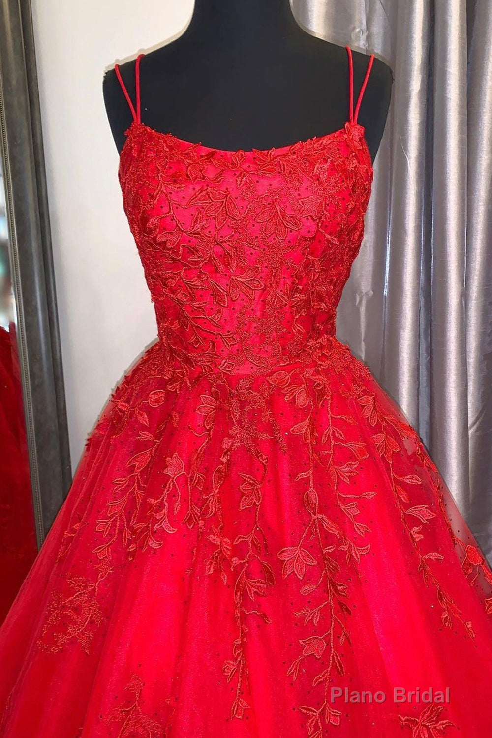 Red Lace Long Backless Prom Dresses, Red Formal Graduation Dresses