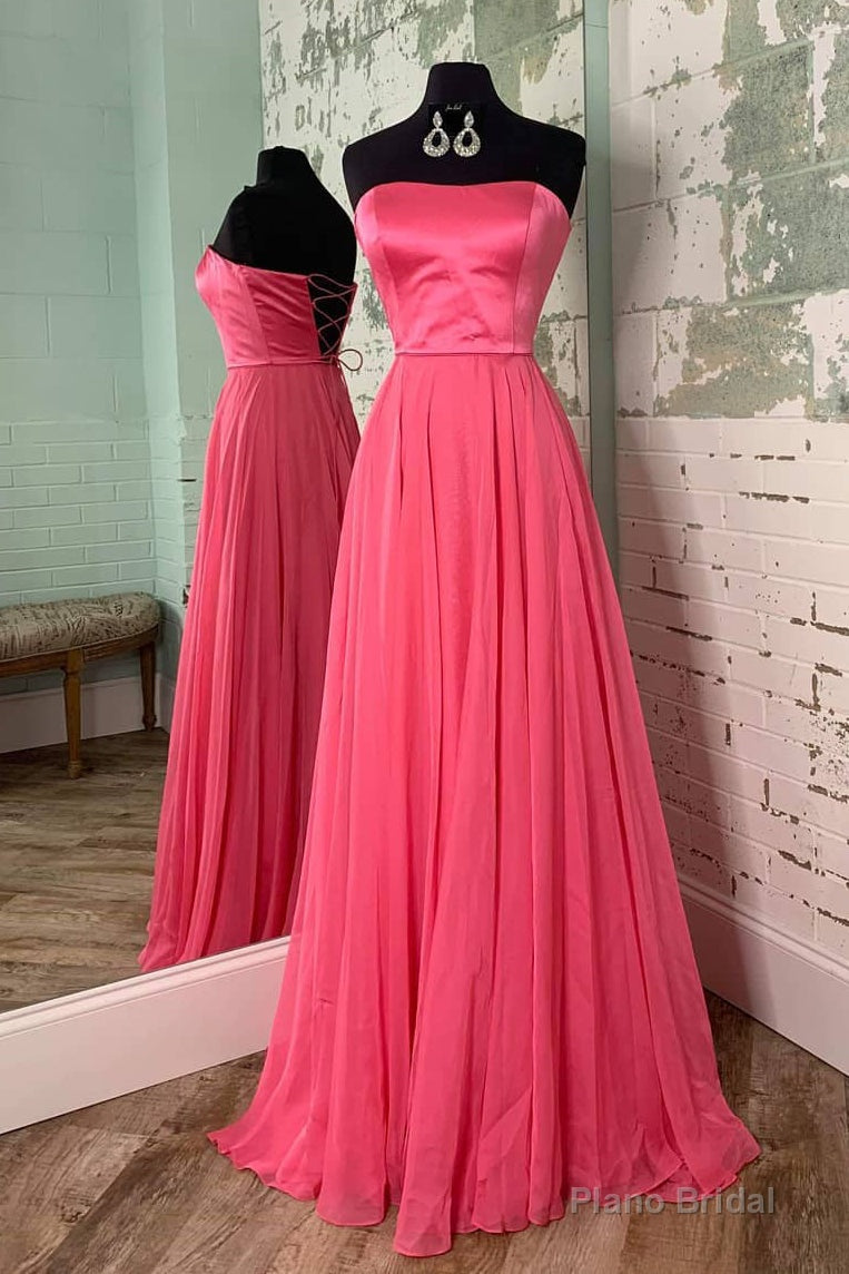 Simple Strapless Lace-Up Watermelon Prom Dress Main image